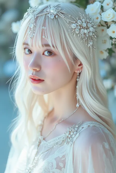 Focusing on very sexy ultra HD 8k milky white long legs、a very beautiful anime style goddess and showing her divine beauty anime style with crystal ornaments on a very beautiful face。