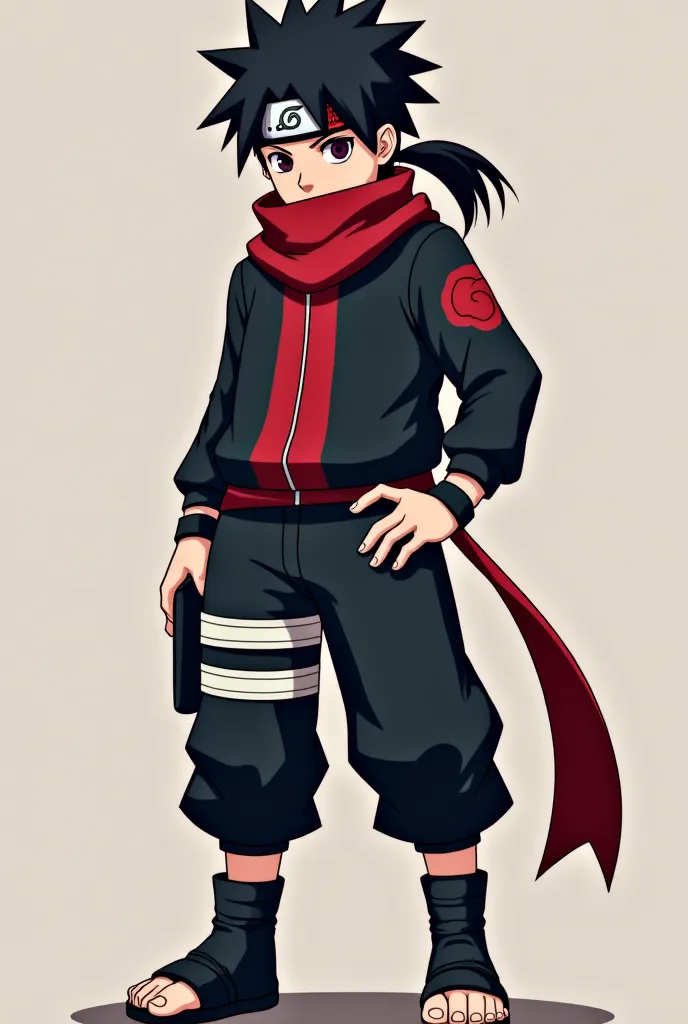 In the world of Naruto I am a 17-year-old boy, very athletic, well-worked body, black ninja pants with black ninja boots, a red ribbon on my hip with a ninja sweater with bandages on my hands and some without black ninja fingers, a ninja scarf around my ne...