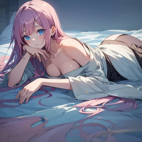  official art using high quality hand drawn watercolor sketch techniques. (best quality,4K,8k,Hi-Res,masterpiece:1.2),超Hi-Res,Beautiful Details Eye, girl with beautiful eyes, everyone, beautiful anime girl crawling on the bed, Cute Anime Girl,   smooth ani...