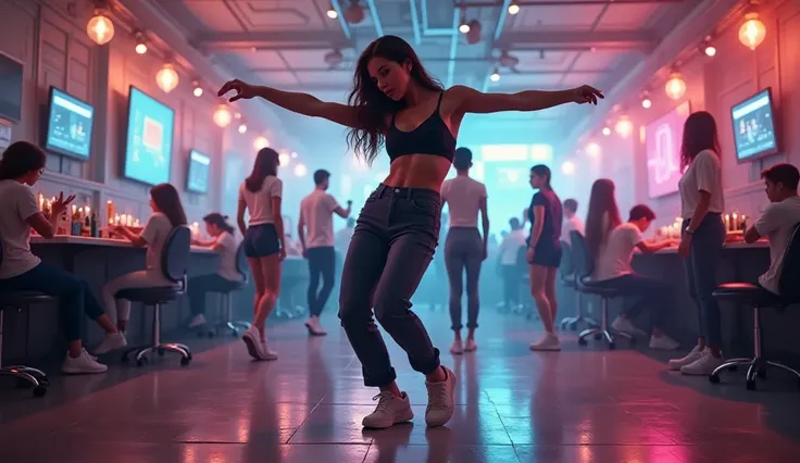 a man dances in a popular online dance scene with cool moves, the camera stably tracks her ,  creating a dynamic and intense image , Highly detailed, 4K, excellent clarity, Professional photography, bright colors, rich artistic composition, Energetic poses...