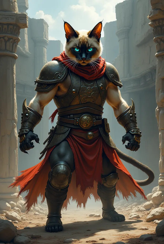 Berserk-style Gladiator Siamese cat anime