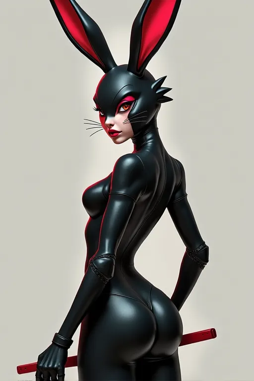 (furry), anthro, best quality, expressive eyes, perfect face, furry, Design a cute, female bunny assassin character with a sleek, sexy curvy, full body image.