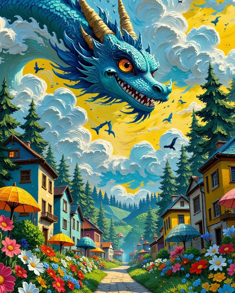 Dragon&#39;s Eye, A small town opens up in your eyes, Eyes rule the world, A city develops just by staring, Mysterious buildings line up,  Surreal and Fantastic , Ultra High Resolution, surreal visual effects, A different world like a painting, visuals tha...