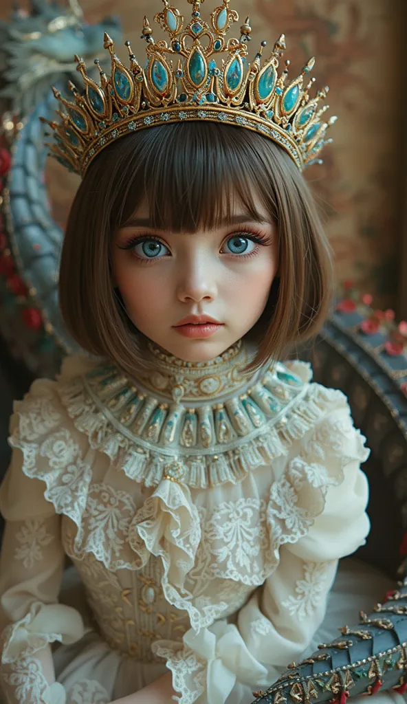 Imagine A Unreal Beauty Russian Short Cut Straight Brown Hairs Sitting With A Dragon As A Mother Of Dragon, Unreal Beauty Russian Blue Eyes Soft Glowing Skin, Eye Catching Background, A Giant Giant Realistic Dragon, Unrealistic Beautiful Russian Dress And ...