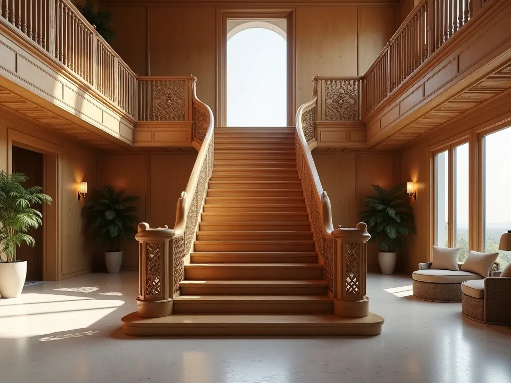 wooden staircase in a wide-format house