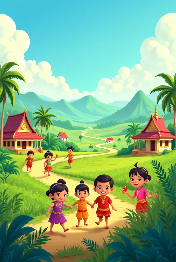 2d cartoon in khmer Field landscape introl video