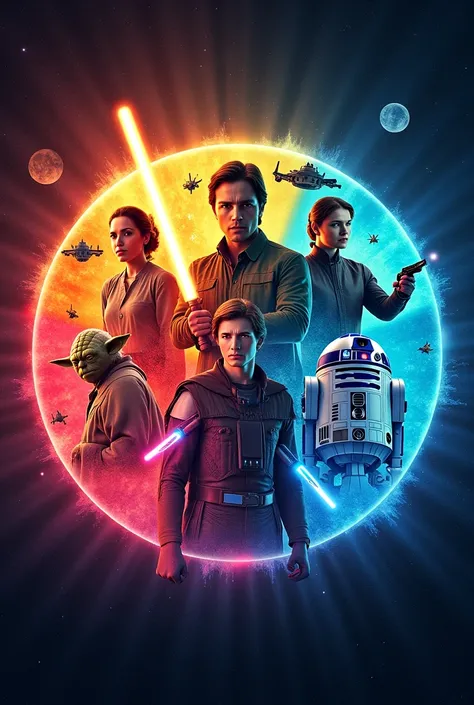 Create a Star Wars-themed color circle, with each character in their main colors and the colors being well divided without making a grade