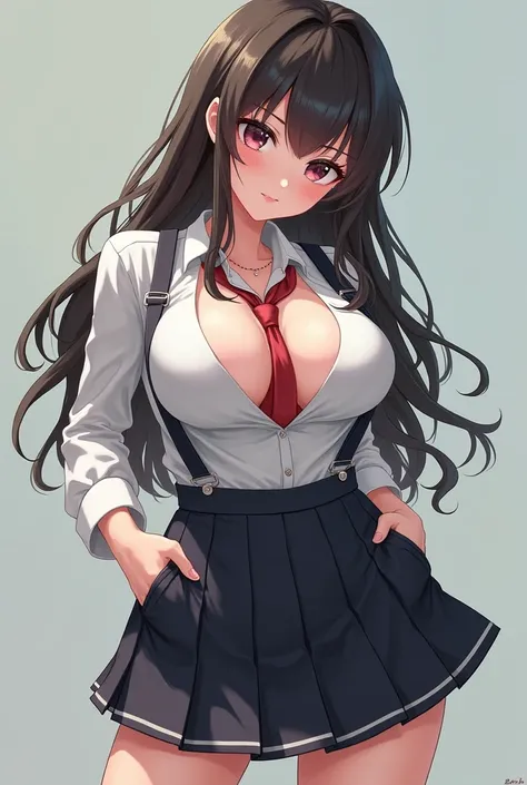 Make a girl with school uniform with big boobs and it’s showing