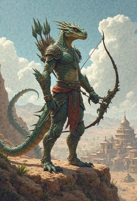 A skilled archer-type reptilian, he uses divine aim skills and elemental abilities. He is 3,90 de altura musculoso e ágil ele fica em uma região em Alezian chamada Astarosia uma série com deserto mais também tem algumas floresta e oasis de água cristalina ...