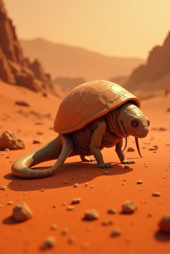 An animal with a shell and and long tail that you'd find on Mars 