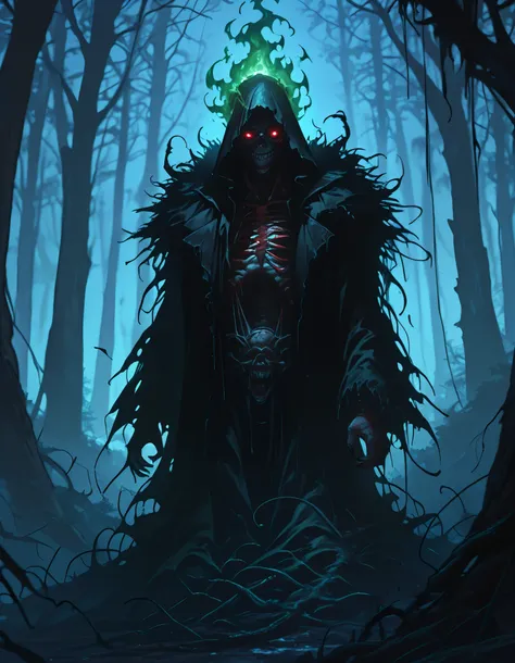 score_9, score_8_up, score_7_up, score_6_up, score_5_up, score_4_up, (Dark masterpiece), Horror masterpiece, (imagine a Anime design that evokes fear), Voodoo Woman performing a (((black ritual)), HUGE green spell, green fire, (((POV view from FIRE))), alo...