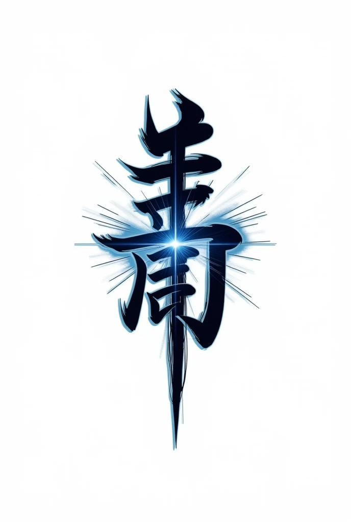 A stylized logo for the anime 'Tenchū no Kenshi' (Tenchu no Swordsman), with an imposing and impactful design. mixing kanji with a modern and sharp touch, like sword blades. The typography must have details that refer to blade cuts and blue rays, symbolizi...