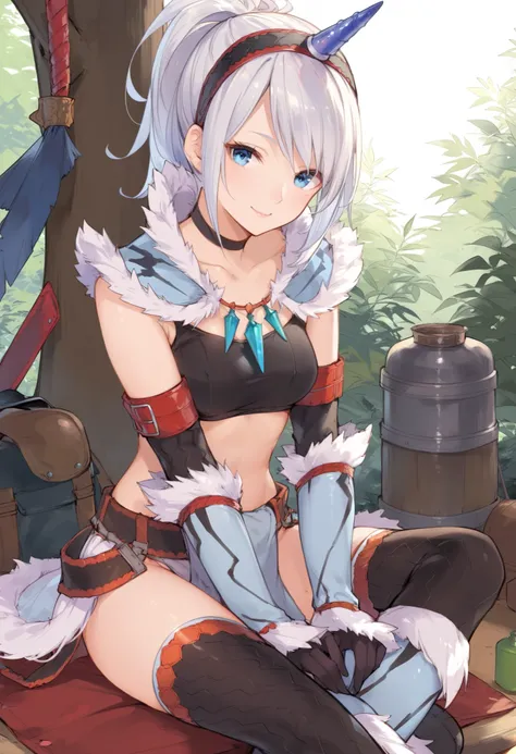 (score_9:0.9),score_8_up,score_7_up,rating_explicit,anime_style,(zPDXL),kirin beta armor,white single horn hairband,white detached sleeves,1young_girl,solo,blue eyes,looking at viewer,sitting,smile,plain_background,medium breasts,,closed mouth,collarbone,b...