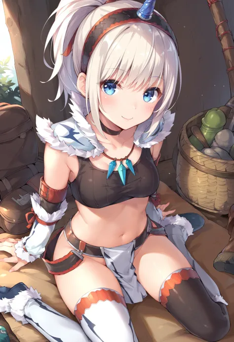 (score_9:0.9),score_8_up,score_7_up,rating_explicit,anime_style,(zPDXL),kirin beta armor,white single horn hairband,white detached sleeves,1young_girl,solo,blue eyes,looking at viewer,sitting,smile,plain_background,medium breasts,,closed mouth,collarbone,b...
