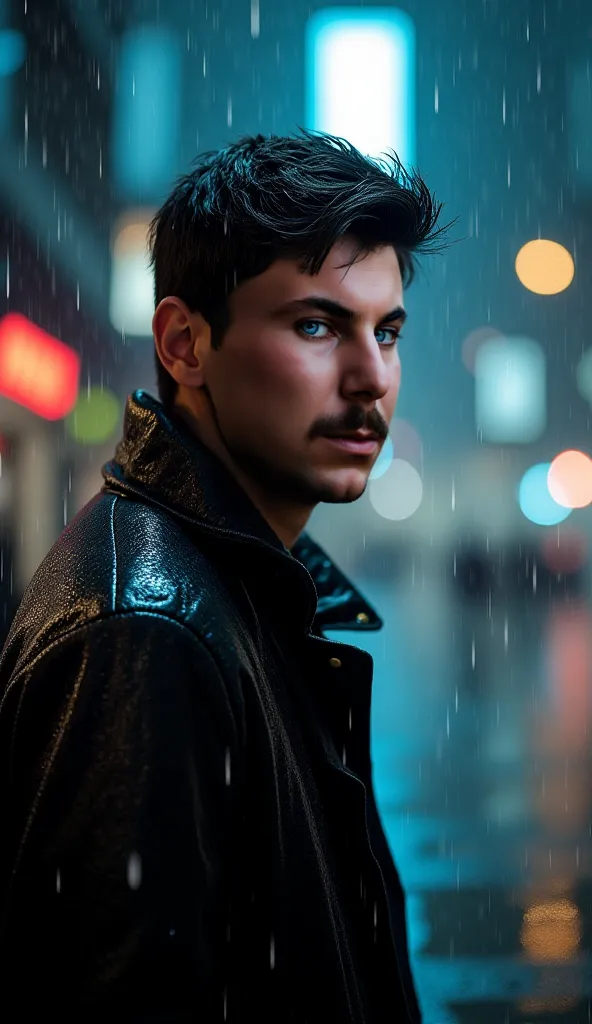 8k full hd portrait of mehrdad peshu,high quality eyes, walking in rainy night