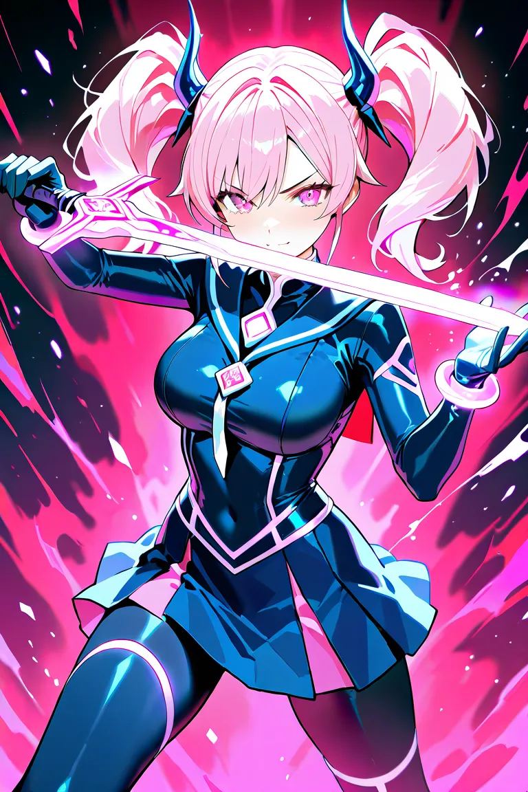 Beautiful Girl。pink hair。shortcuts。drool。Estrus。aura effect。Fighting Transformation Heroine。dark tight sailor leotard suit。miniskirt。（holding a sword）。magic bracelet on the right hand。