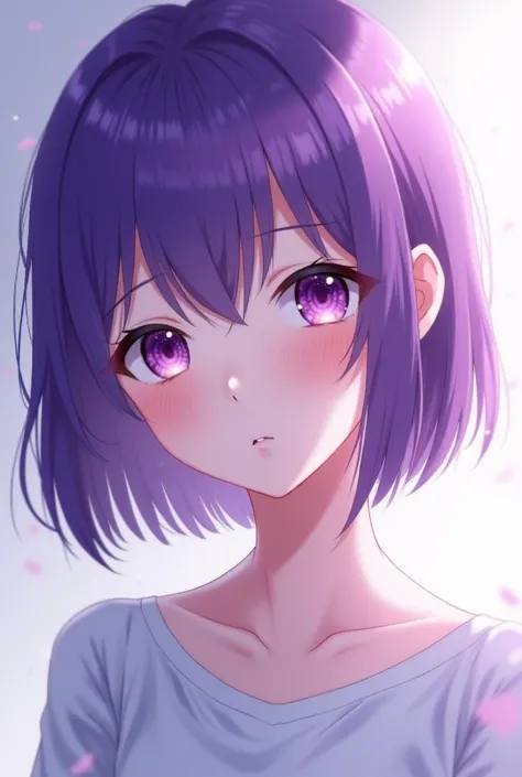 A anime girl has a purple eyes and hair