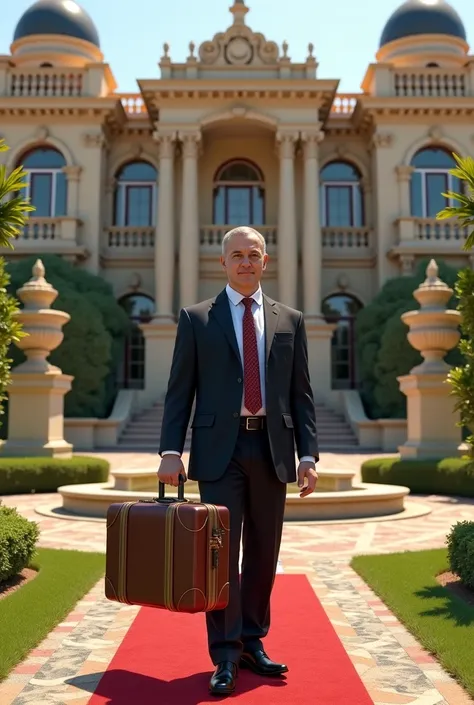 In Uzbekistan, a 40-year-old man in a very big house and a very rich beautiful Villa has a suitcase with dollars on his hand