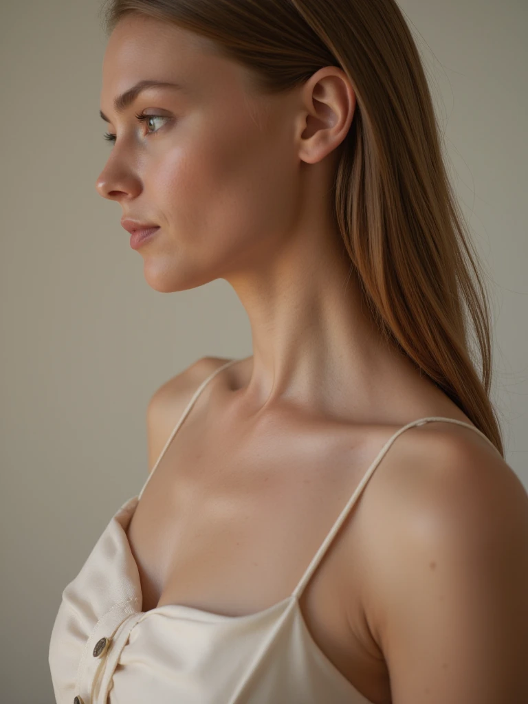 ultra realistic,  close-up of a woman, 25 years old, elegant dress, neck, привлекательная neck, focus on shee,  Close-up of the upper body, neck увеличена,  light background, nsfv blocked,  natural skin texture ,  different poses