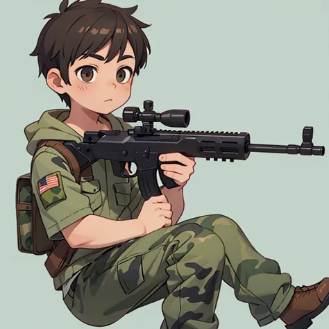 young boy wearing camo and gun