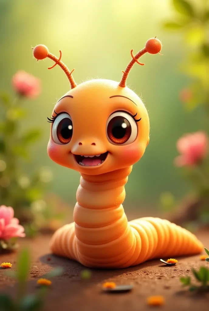 An animated female worm baby
