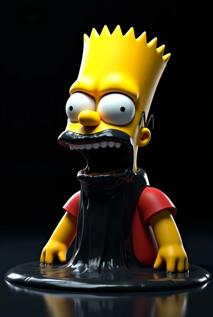 Generate an animation of Bart Simpson spitting black liquid and crying black liquid I hope that appears with a very dark, very black background and that looks glycated 