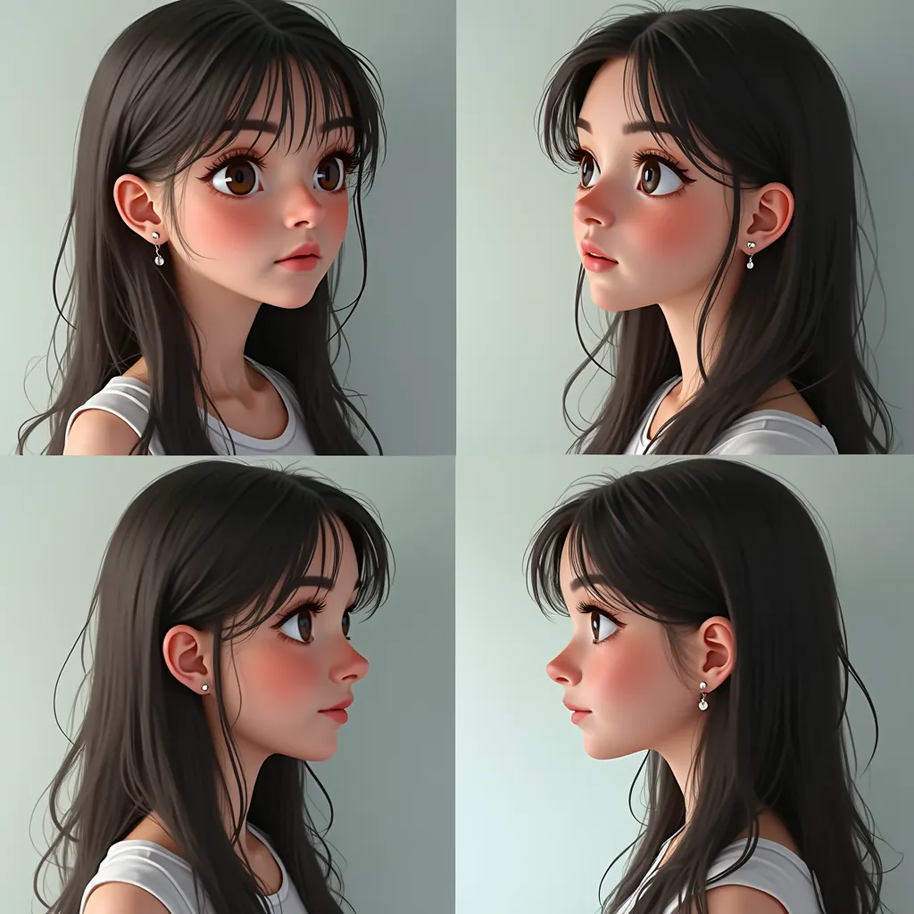 [grid of 4 images], (different angles) a grid of 4 images of 1girl, photorealistic
