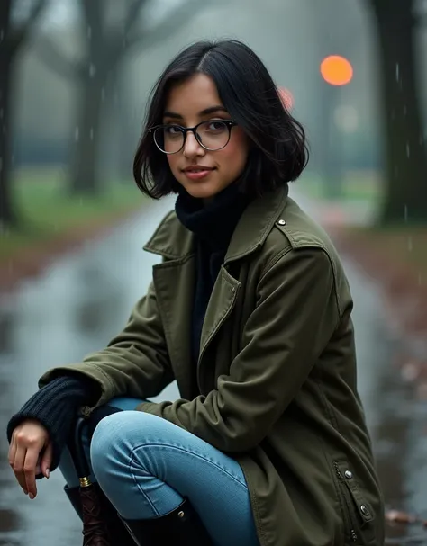 528362570_img - European girl, Black short hair , Bob hairstyle, With black round glasses, Fit body, Black eyes, Detailed skin, Real human skin, Hyperrealistic, (realistic, photo-realistic:1.2), Canon 7mm 18k, HDR photo of cinematic film still 1girl, photo...