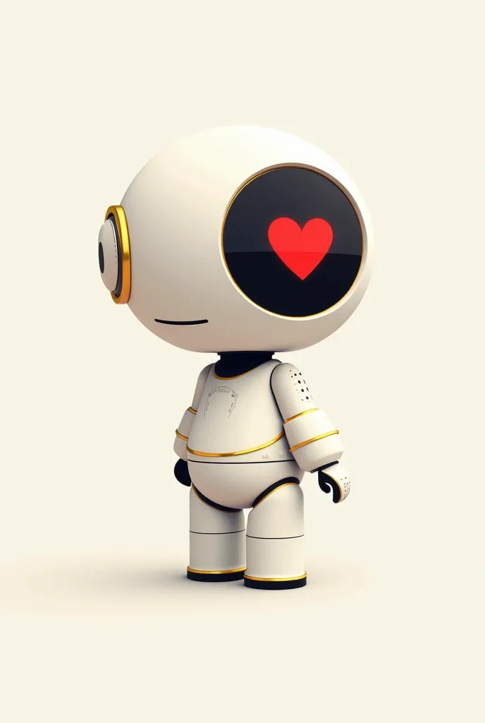 Create completely LIKE the ASTRO BOT character from Playstation 5, With a heart in the eye in red and it is drawn in a minimalist outline and outlined in gold