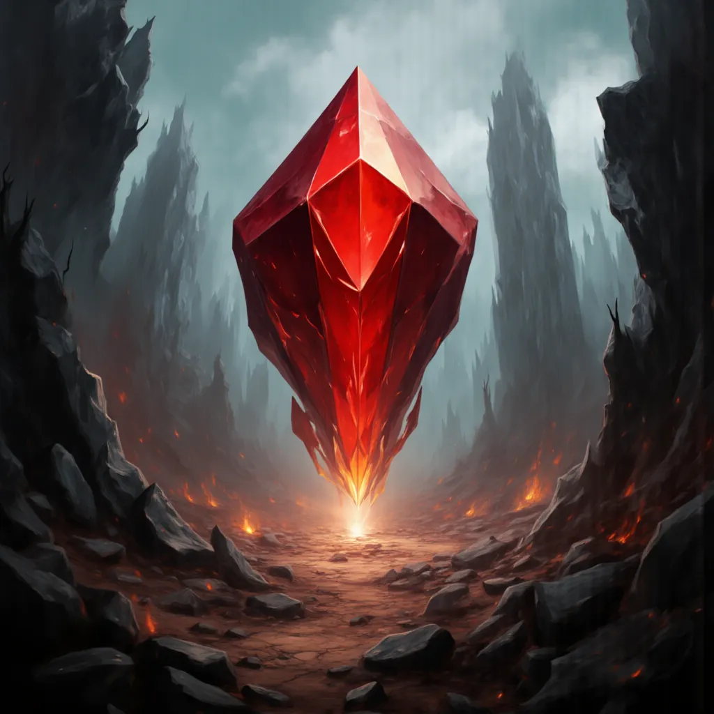 realistic.red big diamond, destroyed fantasy city