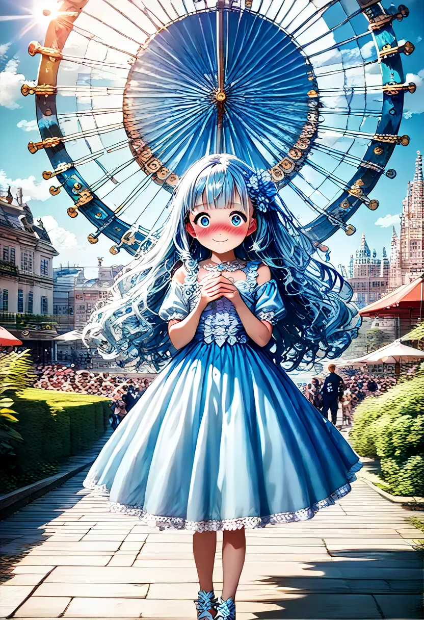 masterpiece, best quality, extremely detailed, (illustration, official art:1.1), 1 girl ,(((( light blue hair)))), ,(((( light blue long hair)))),light blue hair, ,((blush)) , cute face, big eyes, masterpiece, best quality,(((((a very delicate and beautifu...