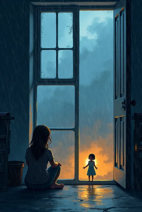 I want 33 images 
1.	“Fear and hesitation” – A dimly lit room with rain visible through the window.
	2.	“Anxious waiting” – A girl sitting by the window, looking out nervously.
	3.	“Storm approaching” – Dark clouds filling the sky.
	4.	“Trapped in fear” – ...