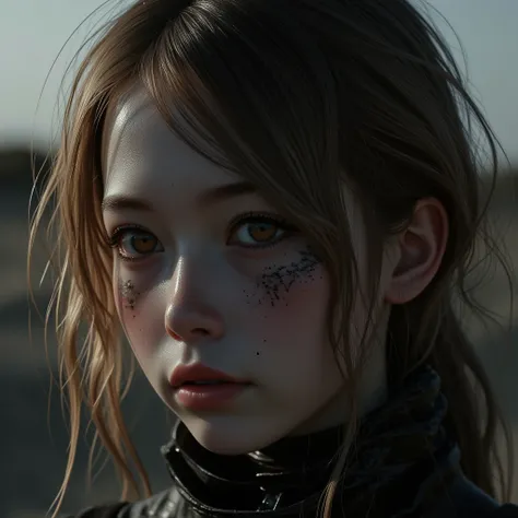 A complex and detailed portrait of a young girl., fantasy character design, Cyberpunk,   dark and gloomy lighting  :1.5, impressive chiaroscuro lighting, film composition , styled by Ashley Wood,  grunge sand texture , sharp focus,  in detail, 8 k, (best q...