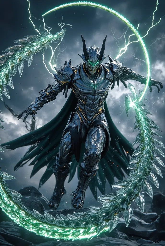 (masterpiece:1.2), Best Quality, Hi-Res,   Unity 8K Wallpaper, beautiful detail,  ray tracing , perfect lighting, backlight audience,Bold composition 、thunder and lightning　The Green Dragon Knight　Thunderbolt　Water Magic　Big Water Discharge　Countless LED l...