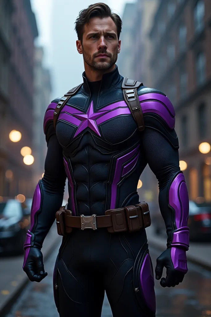 Chris Evans wearing black-purple version of Captain America suit