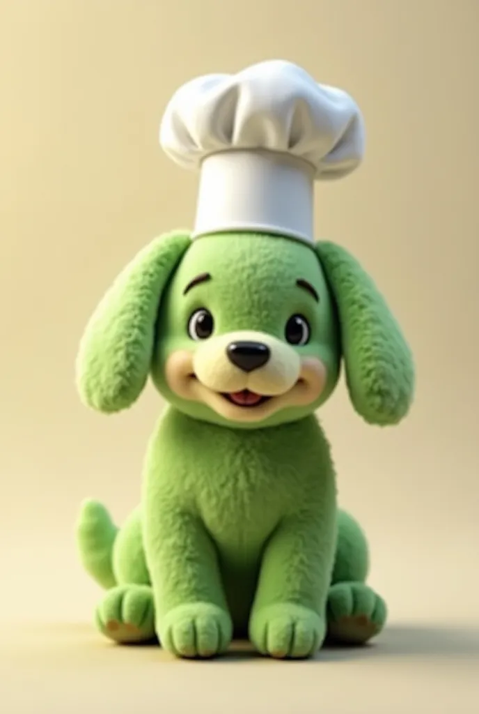 A green plush dog with only a cook's hat 
