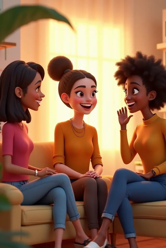 Three young friends (Light brown women) Speaking on an animated podcast