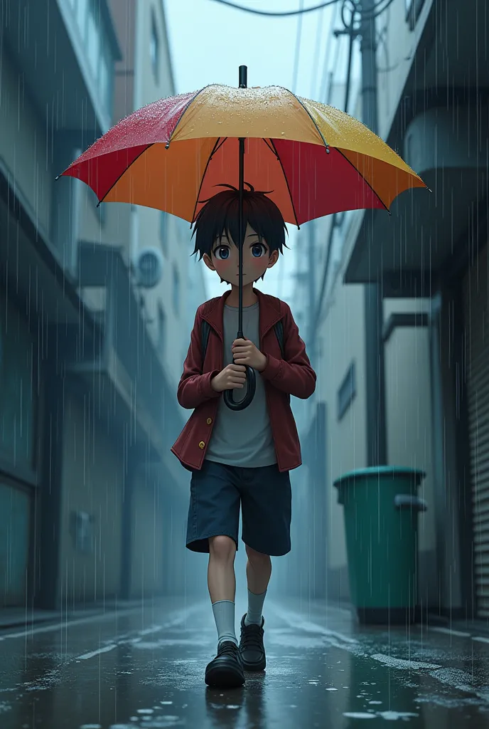 Boy anime rain umbrella