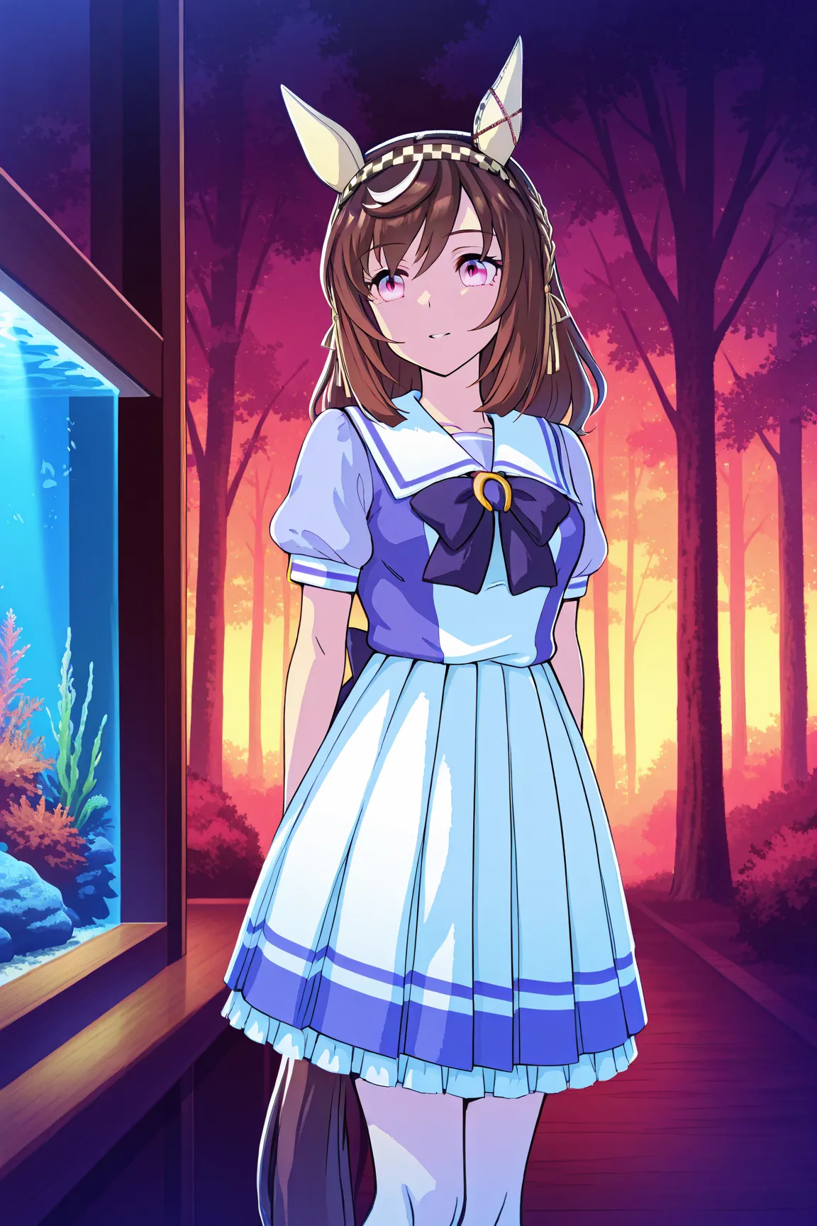 good _ view \(umamusume\、 horse tail、medium chest, An aquarium in the woods