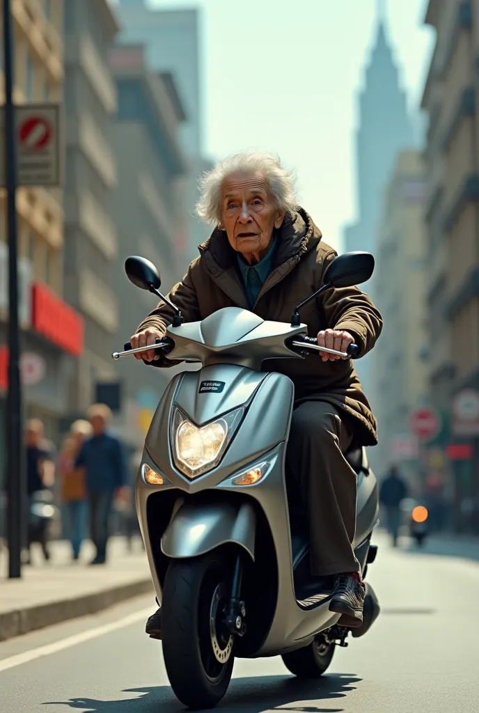 Old woman on Yamaha n-max