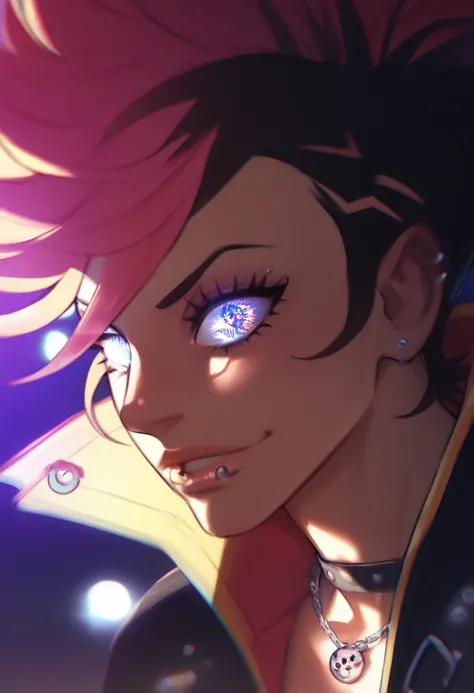 Rockstar anime boy, piercings, best quality, ftm, lighting, punkrock, sexy, best anatomy, high quality, perfect eyes, portrait,