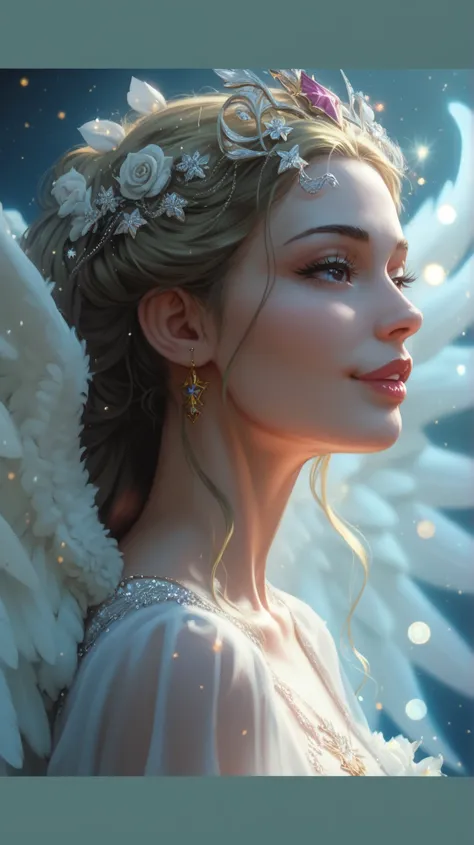 beautiful angelic morning,detailed portrait of an angelic figure,serene expression,long flowing hair,glowing ethereal skin,delicate facial features,warm gentle smile,celestial being,dramatic lighting,heavenly atmosphere,glowing energy field,divine radiance...