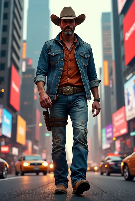 Creates the image of a cowboy in the modern city 