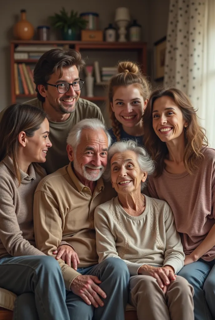 A picture of an old and old family, four 30-year-old boys and two 30-year-old girls