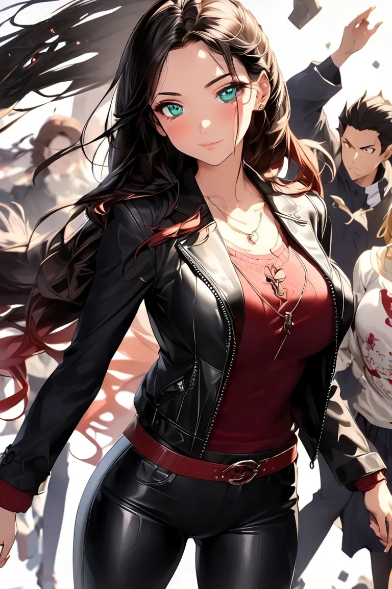 "anime woman, 25 years,Megan Fox face, Boa Hancock+ Nezuko Kamado+Najenda +robin+Akame,  1 girl,  green eyes, long hair, high resolution,  brown hair, simple background, masterpiece, Exactly, best quality, Details, hohe Details, closed mouth, throw, Wide a...