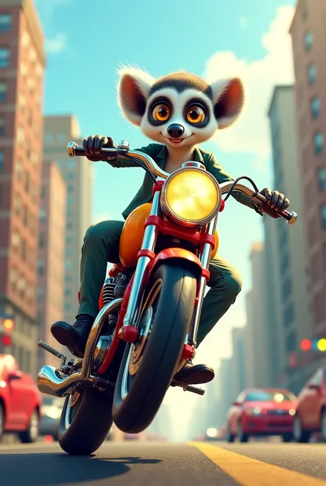 Lemur on a motorcycle and to write Acts above