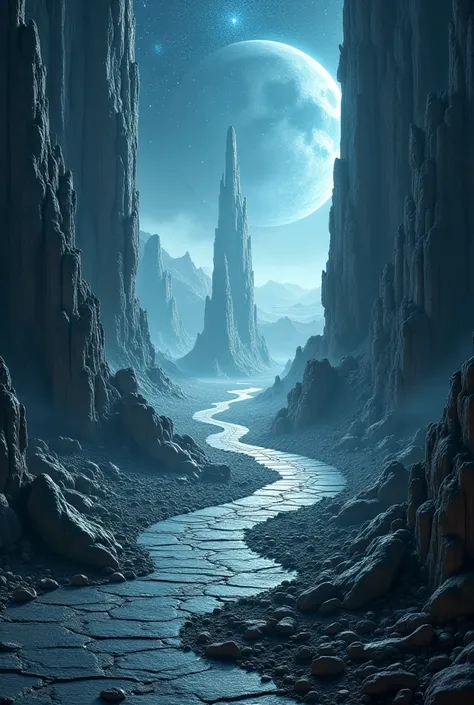 A road that leads to ruins in a dimension in space