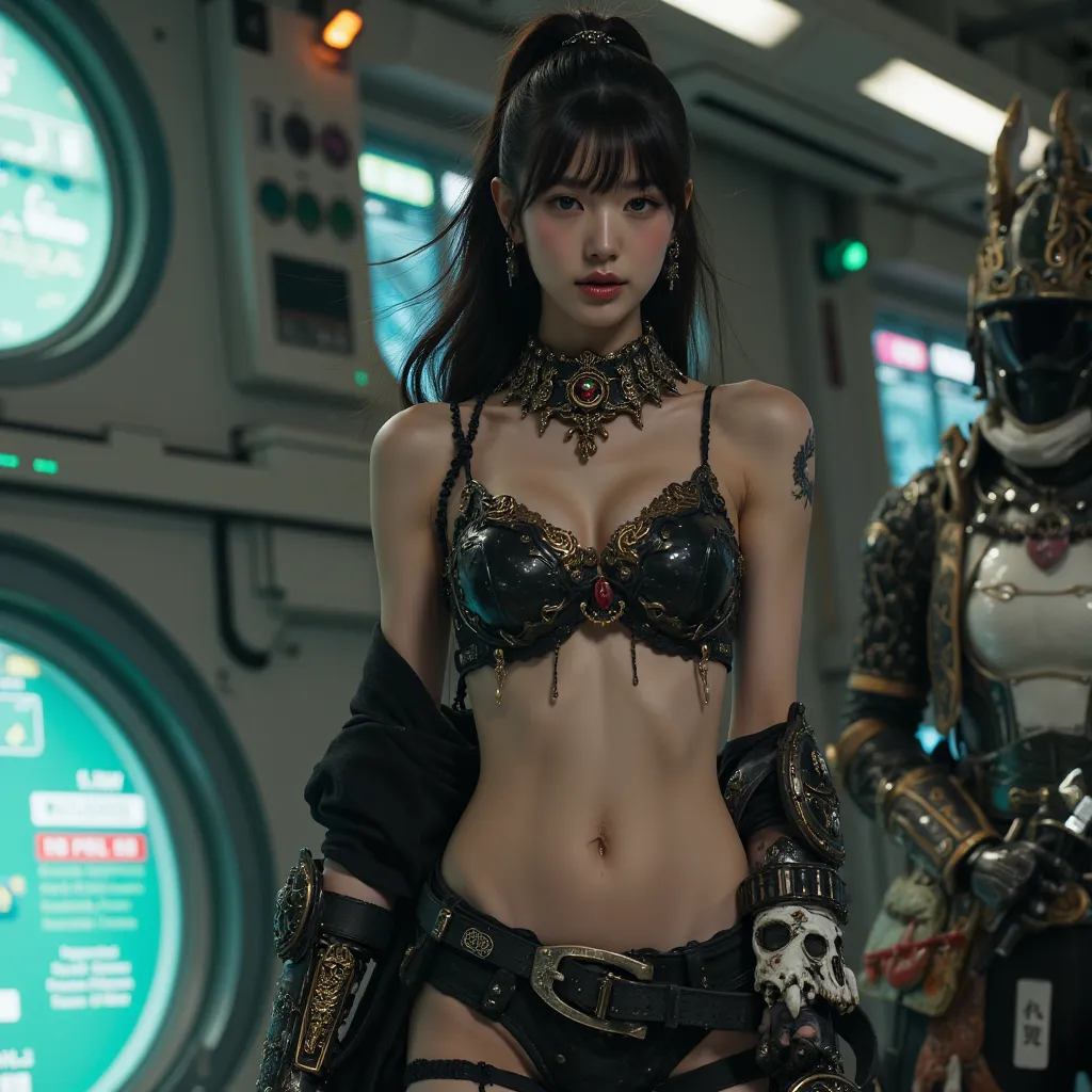 ((((looking at camera)))),(photorealistic, large-breast ),((white dragon:2.0)),a beautiful girl, ,she wearing side-tie_bikini, (large cleavage,Big tits), A fashion runway for alien technology ,Reveal full breasts,Big breasts, Cyberpunk fashion photography ...