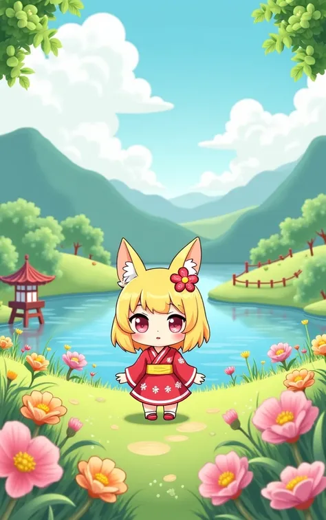 Placing a Japanese landscape in the background makes the character cuter