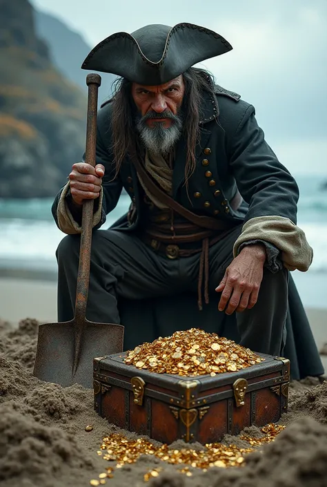 A pirate burying a treasure